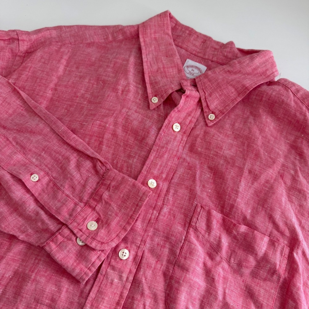 Brooks Brothers 346 Mens XL Red 100% Linen Button Down Long Sleeve Shirt